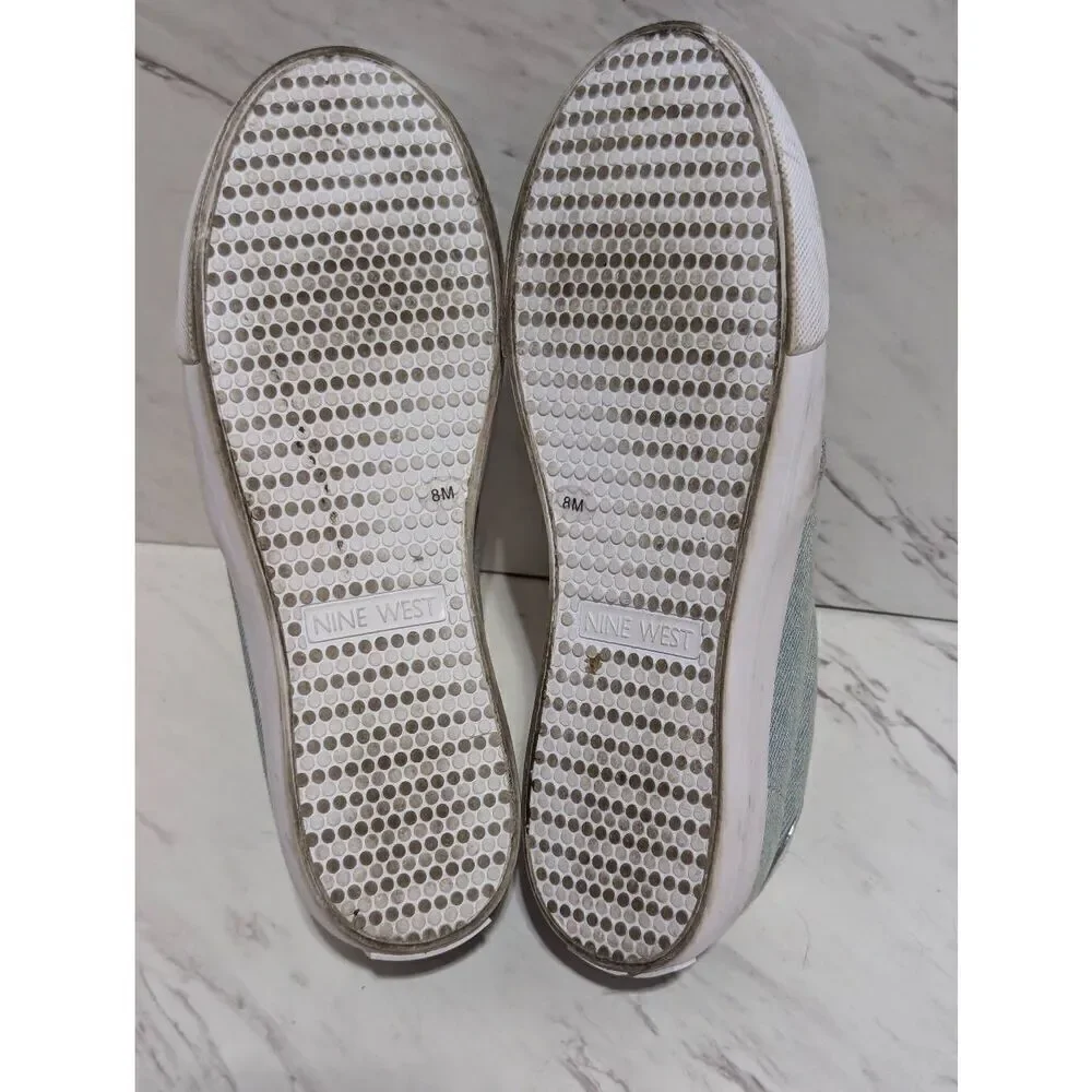Nine West Women's Blue Denim Slip-On Sparkle Embellished Toe Sneakers Size 8